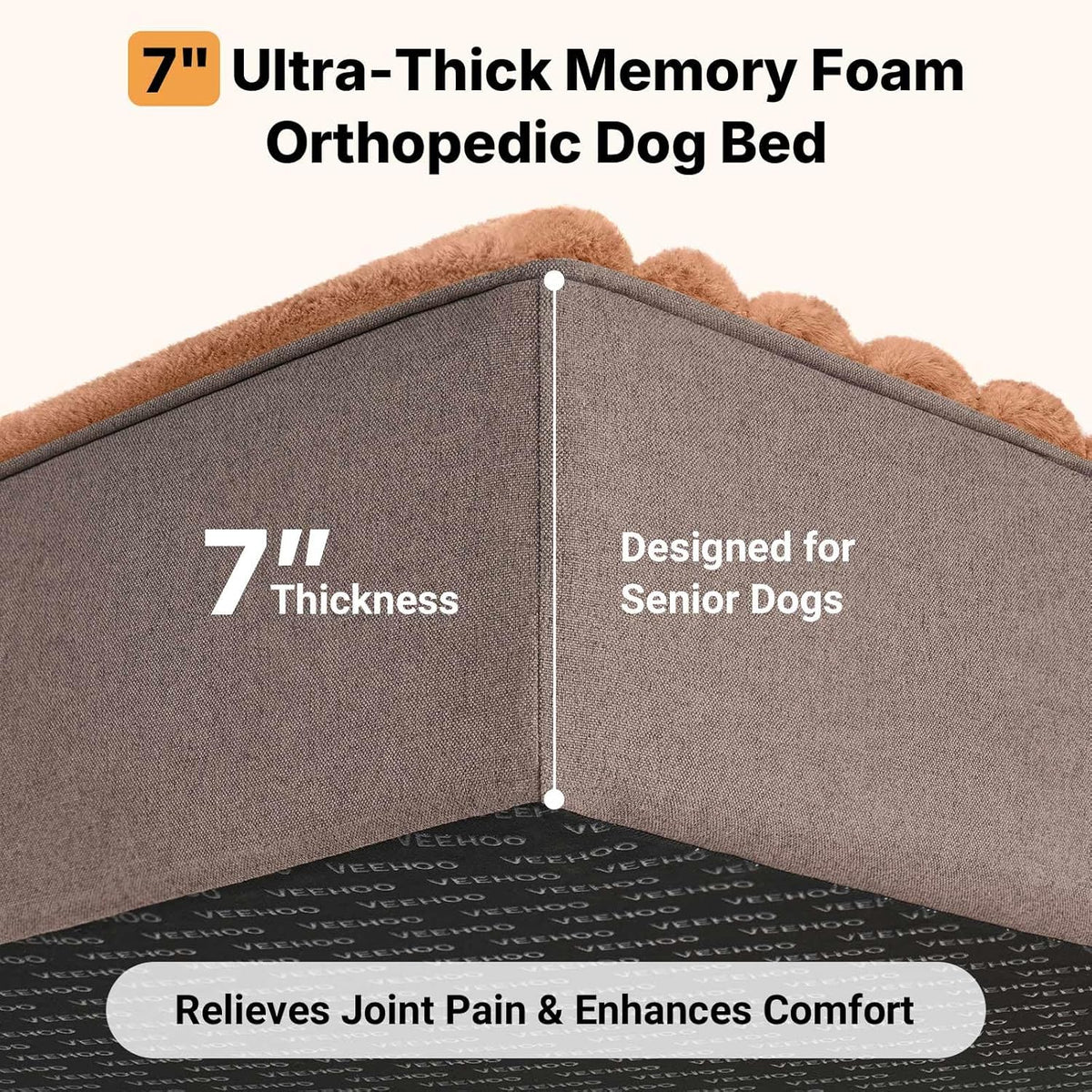 Veehoo Orthopedic Memory Foam Dog Bed, 7 Inch Thick Extra Large Dog Bed XL for Senior Dogs with