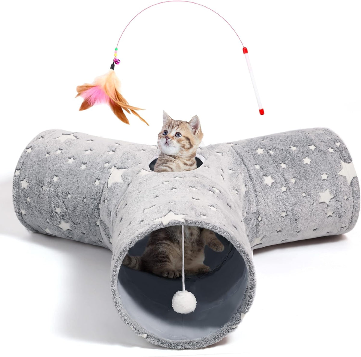 Tempcore Pet Cat Tunnel Tube Cat Toy 3 Way Collapsible, Cat Tunnels for Indoor Cats Self-Luminous