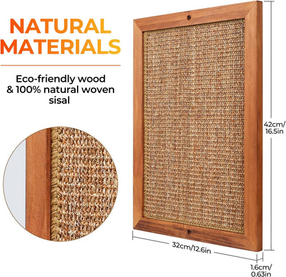 Cat Scratching Post - BXL, Natural Wooden Sisal Cat Wall Scratcher, Floor or Wall Mounted Vertical