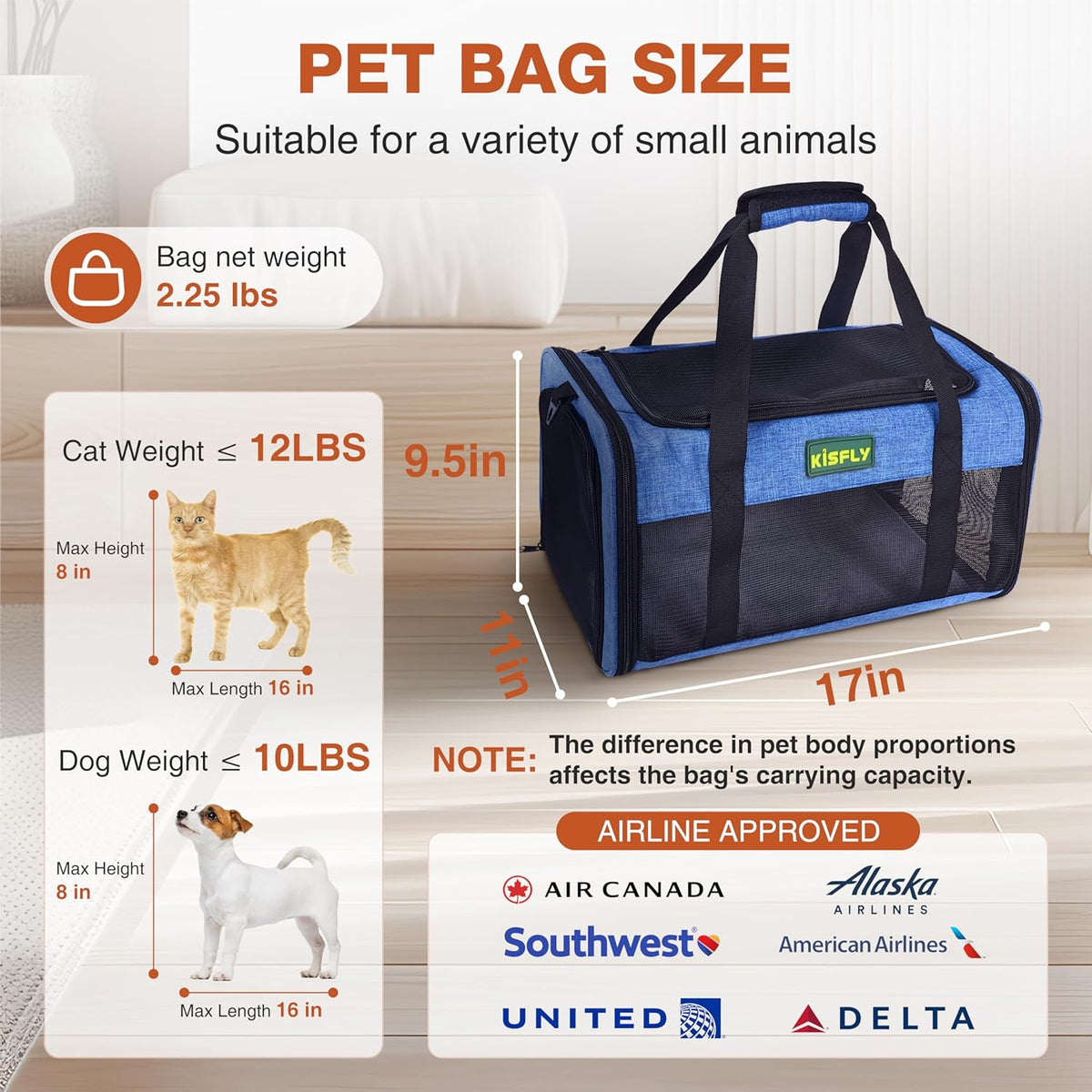 TSA-Approved Under-Seat Airline Pet Carrier – Soft-Sided, Foldable Travel Bag for Cats, Puppies