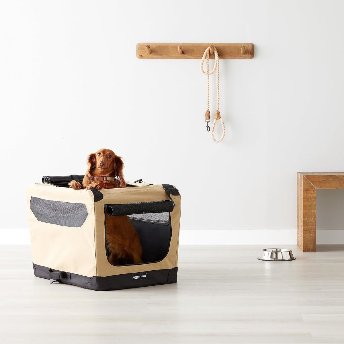 Amazon Basics 2 Door Foldable and Portable Travel Pet Kennel for Cat, Dog, Rabbit, 26 inch, Tan, S