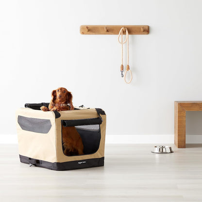 Amazon Basics 2 Door Foldable and Portable Travel Pet Kennel for Cat, Dog, Rabbit, 26 inch, Tan, S