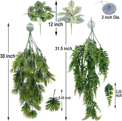 Reptile Plants for Bearded Dragon Tank Accessories, Terrarium Plant Artificial Decor for Snake