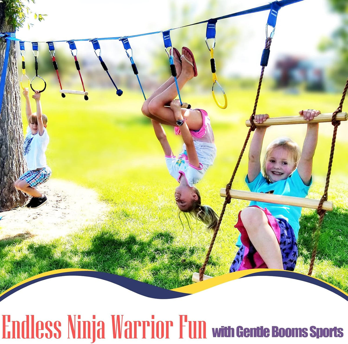 2×56ft Ninja Warrior Obstacle Course for Kids - 600 lbs Weight Capacity, Slackline Obstacle Course
