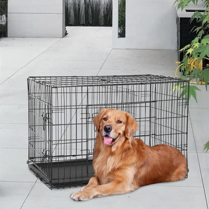 FDW Dog Crate for Large Dogs 48 Inch Folding Metal WirePet Cage Double Door W/Divider Panel Indoor