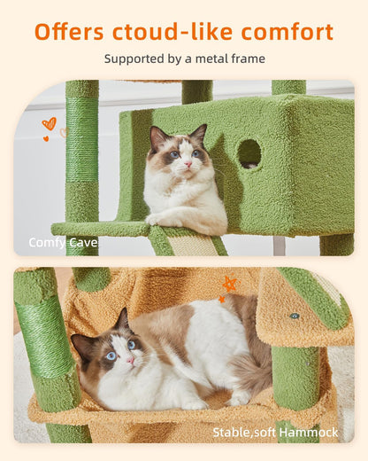Taoqimiao Cactus Cat Tree, 57.5-Inch Cat Tower for Indoor Cats Large Adult, Extra Large Cat Condo