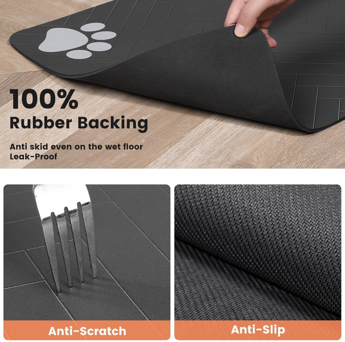 Pet Feeding Mat-Absorbent Pet Placemat for Food and Water Bowl, with Waterproof Rubber Backing