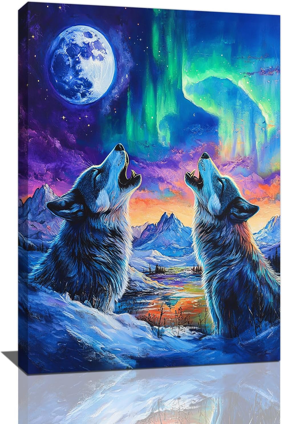 Wolf Wall Art Wolves Canvas Wall Decor Prints Framed Painting Aurora Pictures Gifts Artwork for