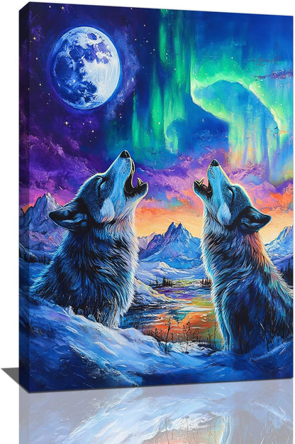 Wolf Wall Art Wolves Canvas Wall Decor Prints Framed Painting Aurora Pictures Gifts Artwork for