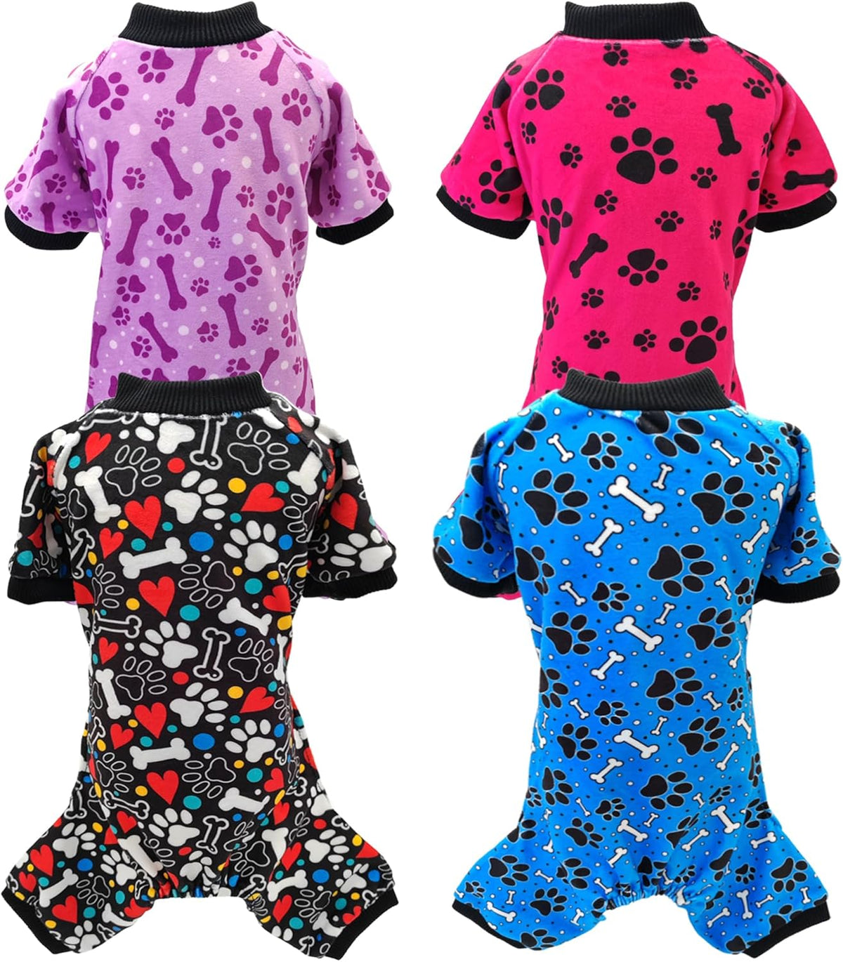 PET SHOW 4 Pack Small Dog Pajamas Paw Bone Patterns Cute Clothes for Medium Dogs Soft Fleece