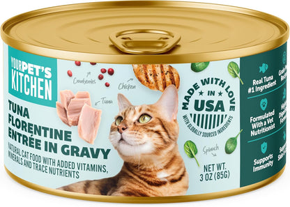 YOUR PET'S KITCHEN Canned Wet Cat Food, Tuna Florentine Entrée in Gravy - 3 oz Cans (Pack of 24)