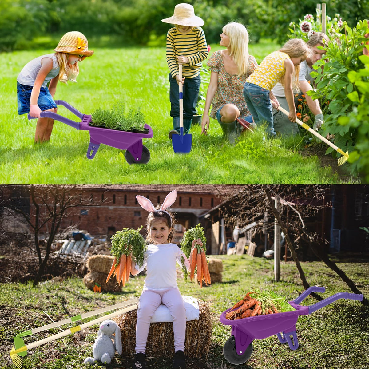 Kids Gardening Tools Outdoor Toys Set Backyard Play with Wheelbarrow Educational STEM Learning