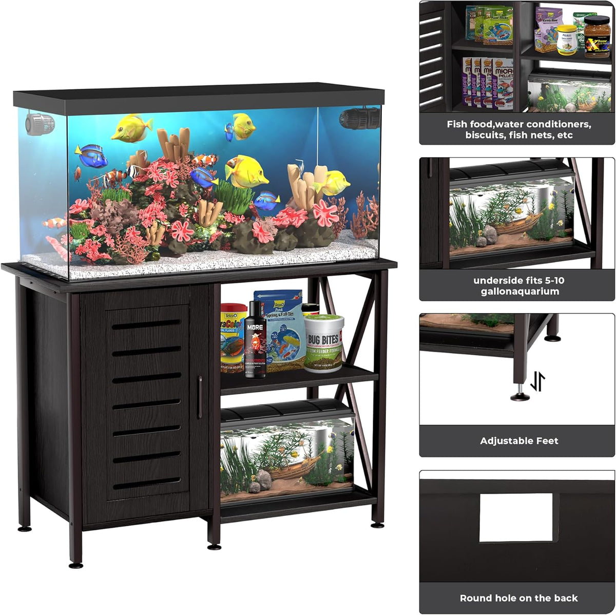 40-50 Gallon Fish Tank Stand, Aquarium Stand with Cabinet Accessories Storage, Heavy Duty Metal