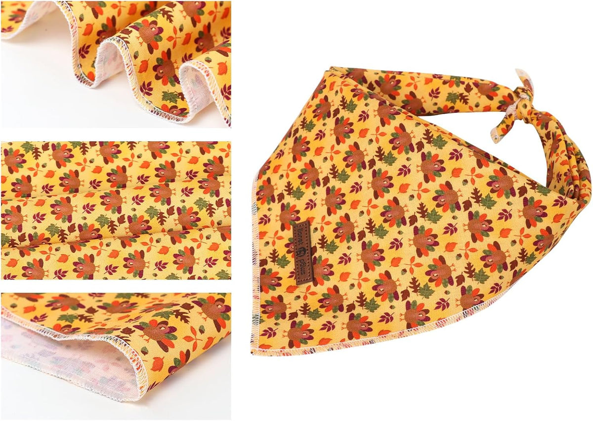 Lionet Paws Thanksgiving Dog Bandana Washable Cotton Handkerchief Scarf Triangle Turkey Bandana for
