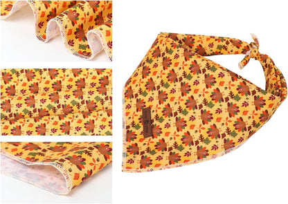 Lionet Paws Thanksgiving Dog Bandana Washable Cotton Handkerchief Scarf Triangle Turkey Bandana for