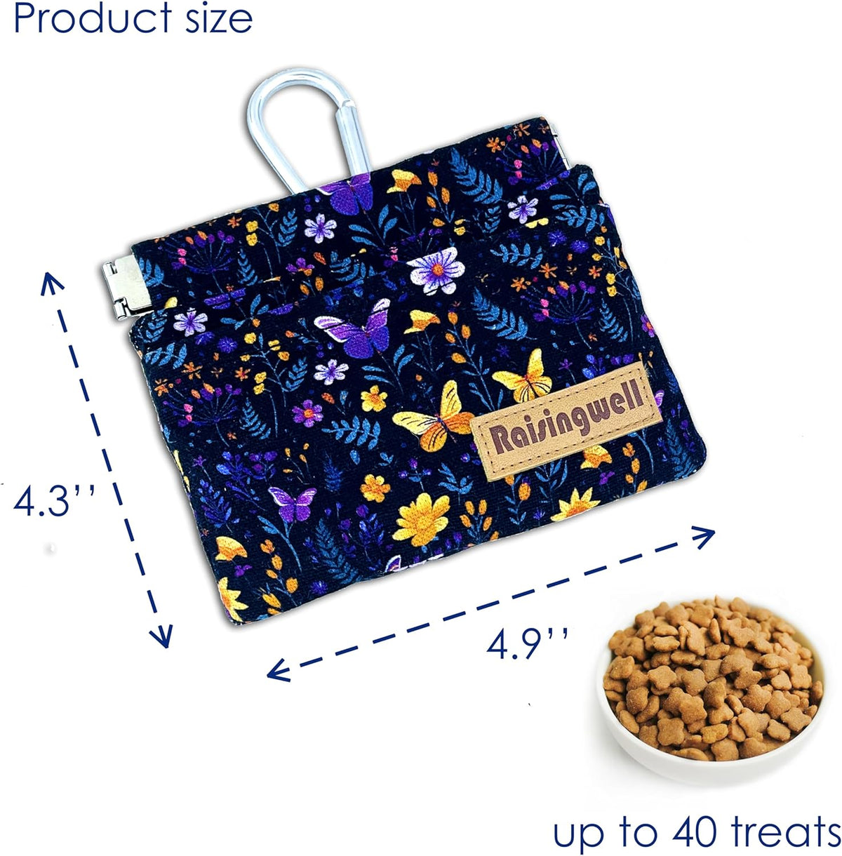Dog Treat Pouch, Pocket Sized Pet Training Pouch, Cotton Fabric, Hand Free Purple Flower Dog