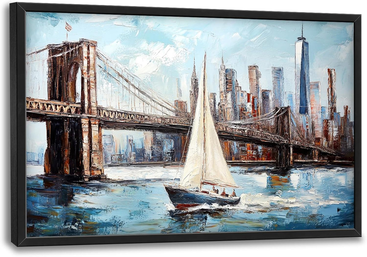Extra Large Sailboat Framed Wall Art for Living Room,Oversized New York Brooklyn Bridge Pictures