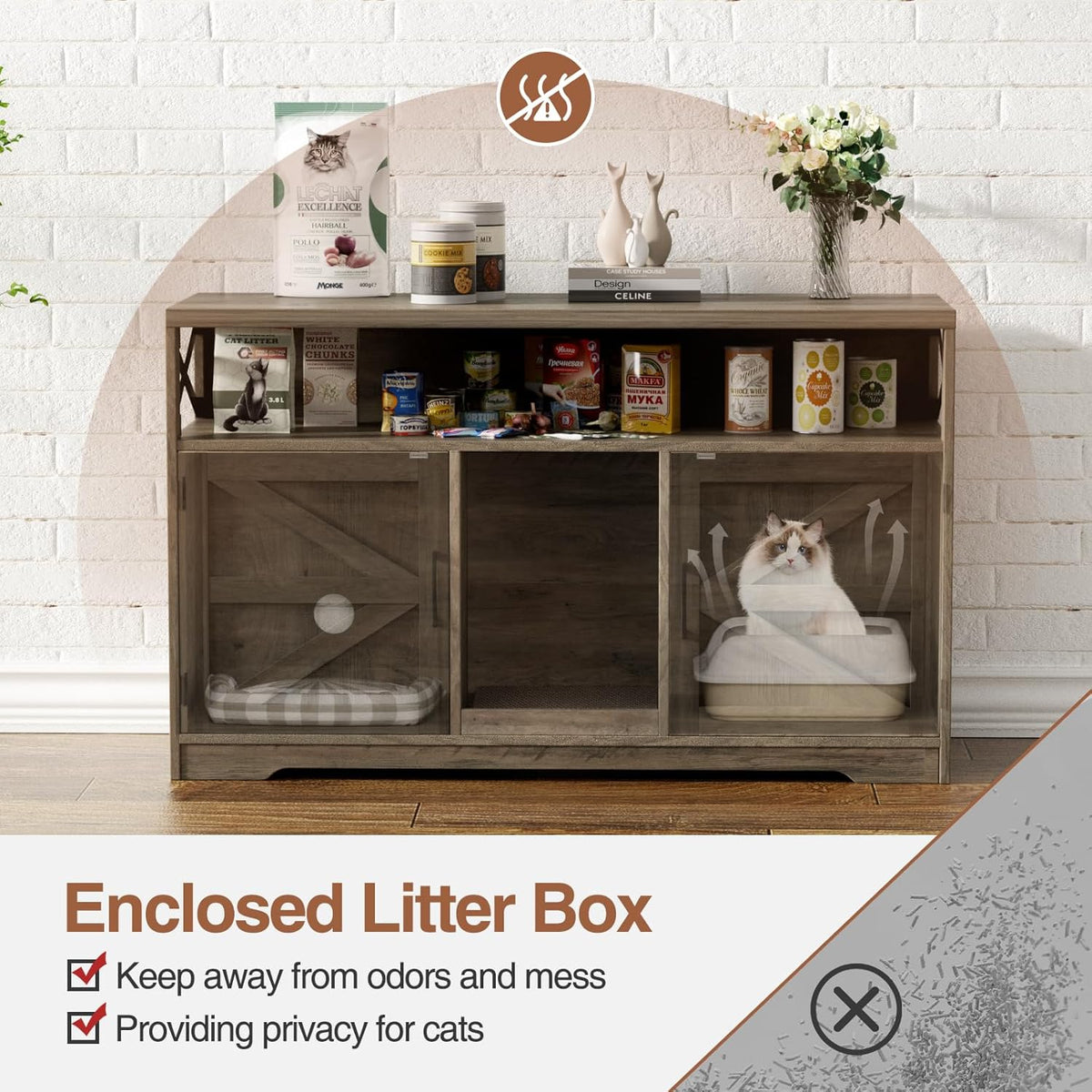 Cat Litter Box Enclosure for 2 Cats, 47" Double Hidden Litter Box Furniture with Scratch Pad