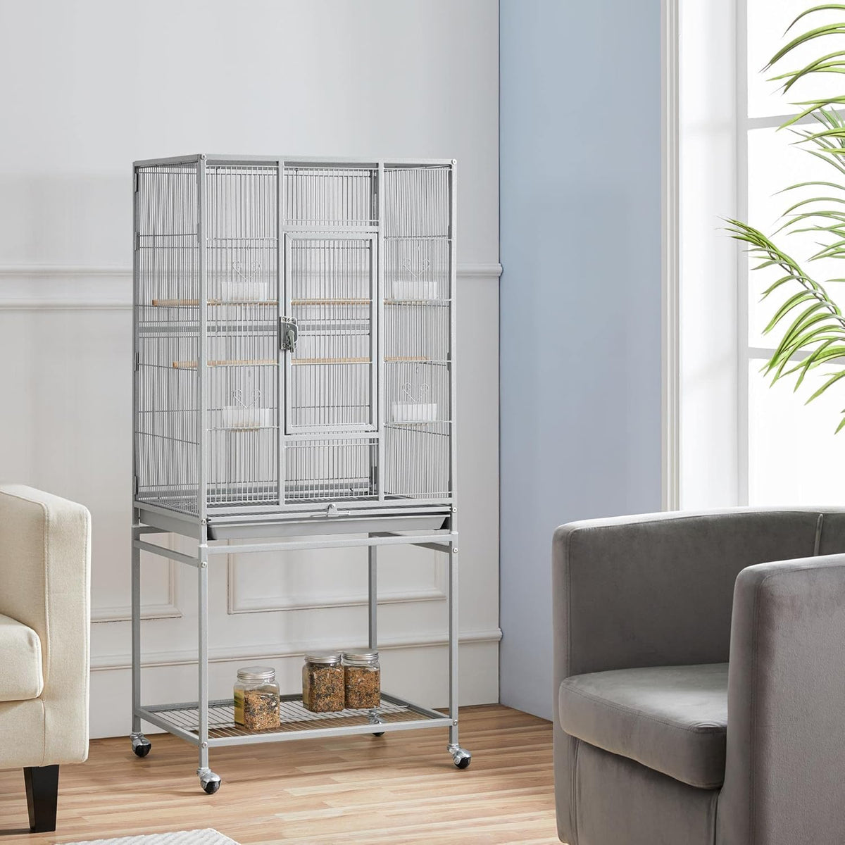 Yaheetech Metal Large Bird Cage Parrot Parakeet Cage w/Stand for Small Parrot Cockatiel Sun
