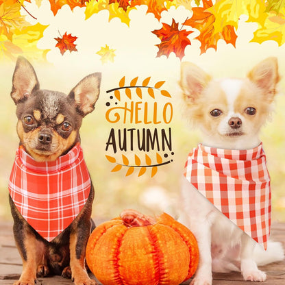 Abbylike 50 Pcs Fall Plaid Dog Bandanas Bulk Thanksgiving Bandanas for Dogs Triangle Kerchief Bib
