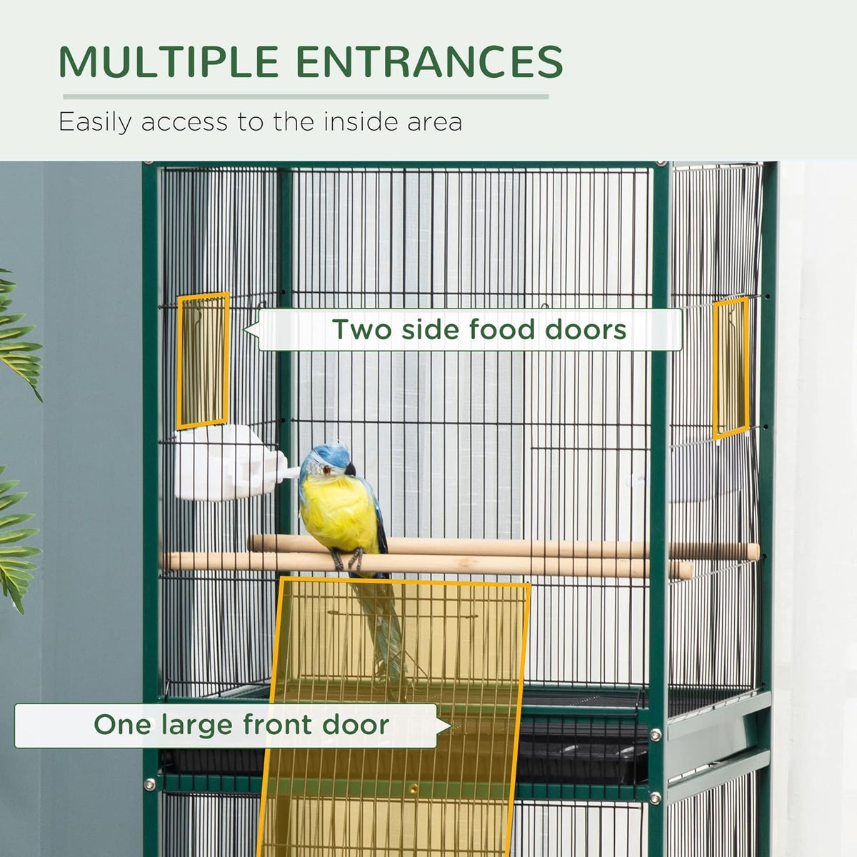 PawHut Large Bird Cage with 1.7 ft. Width for Wingspan, Bird Aviary Indoor with Multi-Door Design