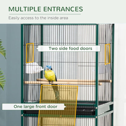 PawHut Large Bird Cage with 1.7 ft. Width for Wingspan, Bird Aviary Indoor with Multi-Door Design