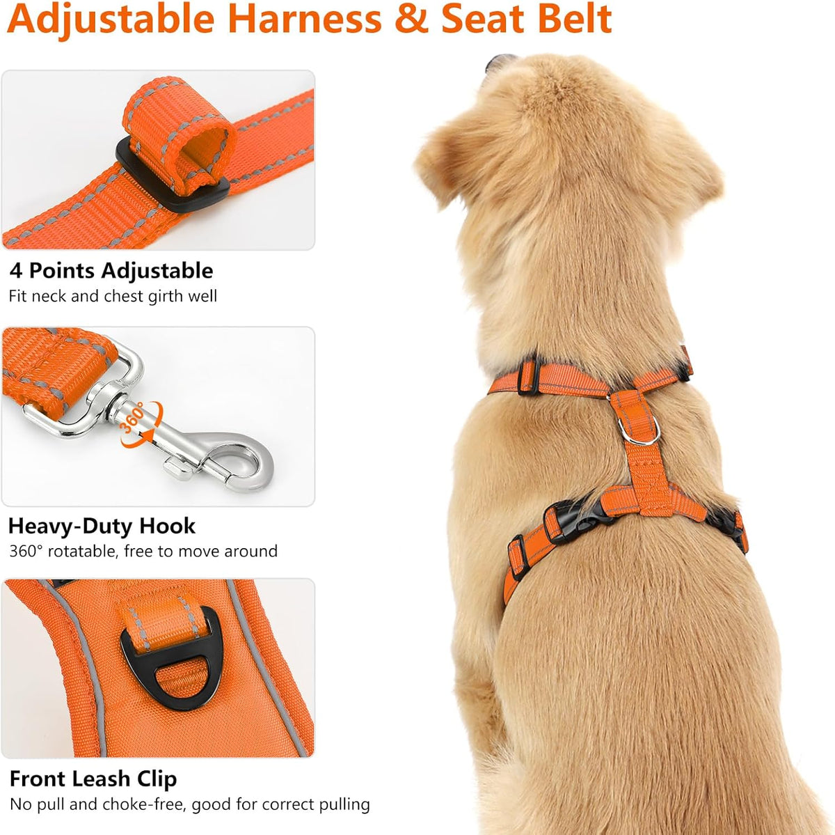 Dog Seat Belt Harness for Car, Dog Car Harness Adjustable Mesh Breathable & Dogs Seatbelt Safety
