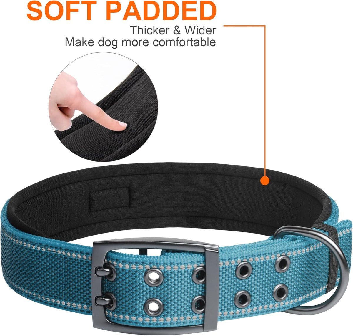 Fida Heavy Duty Dog Collar 1.5” Width, Ultra Soft Neoprene Padded, Adjustable Reflective Nylon Pet