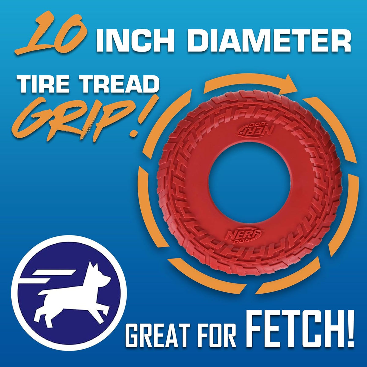 Nerf Dog Tire Flyer Dog Toy Gift Set, 10 Inch Flying Disc Dog Fetch Toys, Rubber Dog Toy for Medium