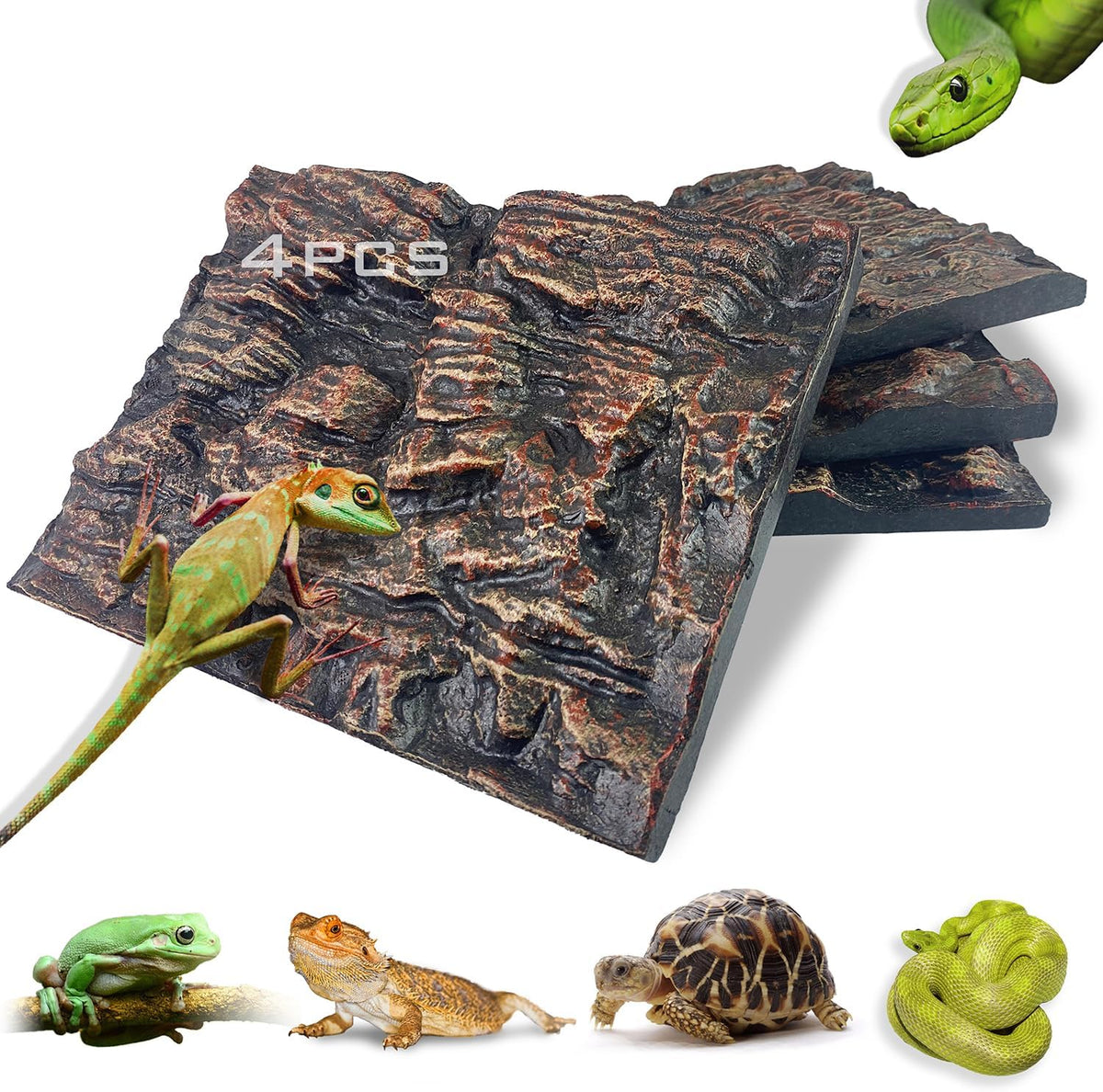 4pcs Rock Terrarium Background,3D Reptile Tank Background Board,Amphibian Stereo Backdrop