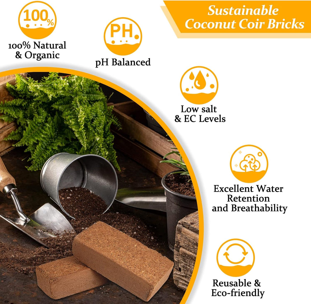 Riare 2pcs Organic Coco Coir Bricks Soil Blocks- 100% Natural Compressed Coco Peat Brick Coconut