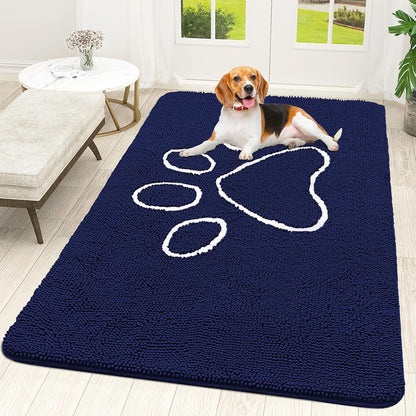 OLANLY Door Mat for Muddy Dog Paws 59x35, Ultra Absorbent Chenille Mud Doormat with Paw Print