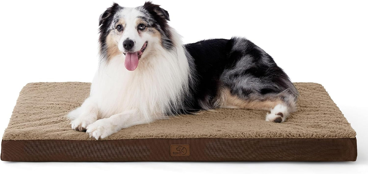 Bedsure XL Dog Bed for Crate - Large Orthopedic Flat Pet Beds with Removable Washable Cover, Egg