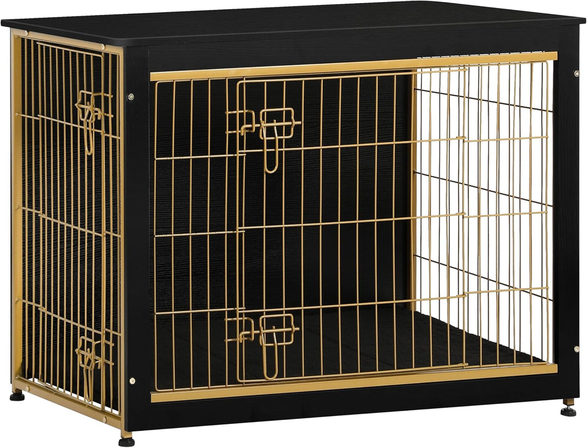 DWANTON Dog Crate Furniture with Cushion, Wooden Kennel Table with Double Doors, Indoor Dog House