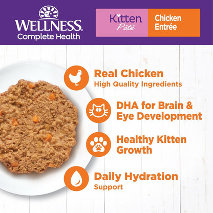 Wellness Complete Health Pate Kitten Wet Cat Food, Natural, Protein-Rich, Grain Free, 3 Ounce, 24