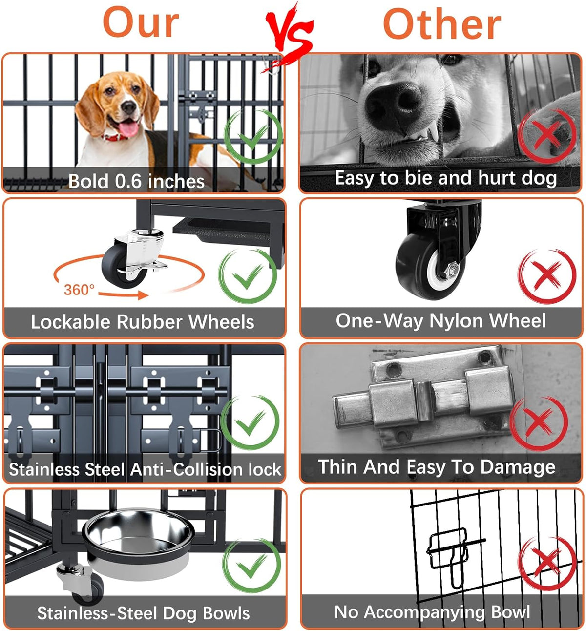 aboxoo 42/48 inch Heavy Duty Metal Dog Crate for 2 Dogs/Large Dog,All Metal Open Top Stackable,Dog
