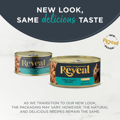 Reveal Natural Wet Cat Food, 24 Pack, Limited Ingredient, Grain Free Food for Cats, Tuna in Gravy