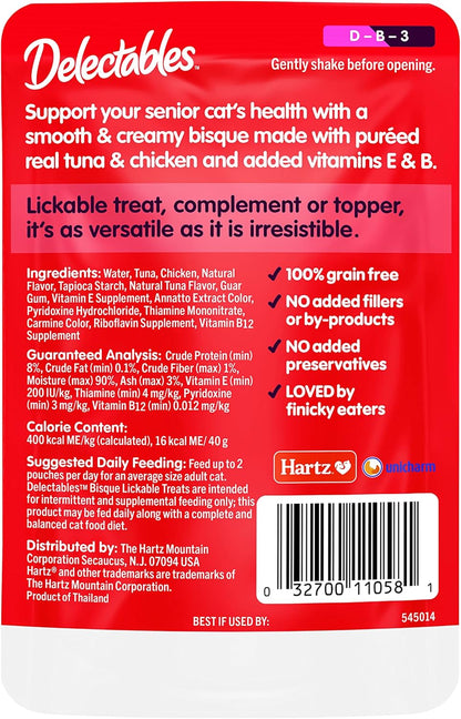 Hartz Delectables Bisque Lickable Wet Cat Treats with Tuna & chicken, Senior Cats 10+ years, 1.4