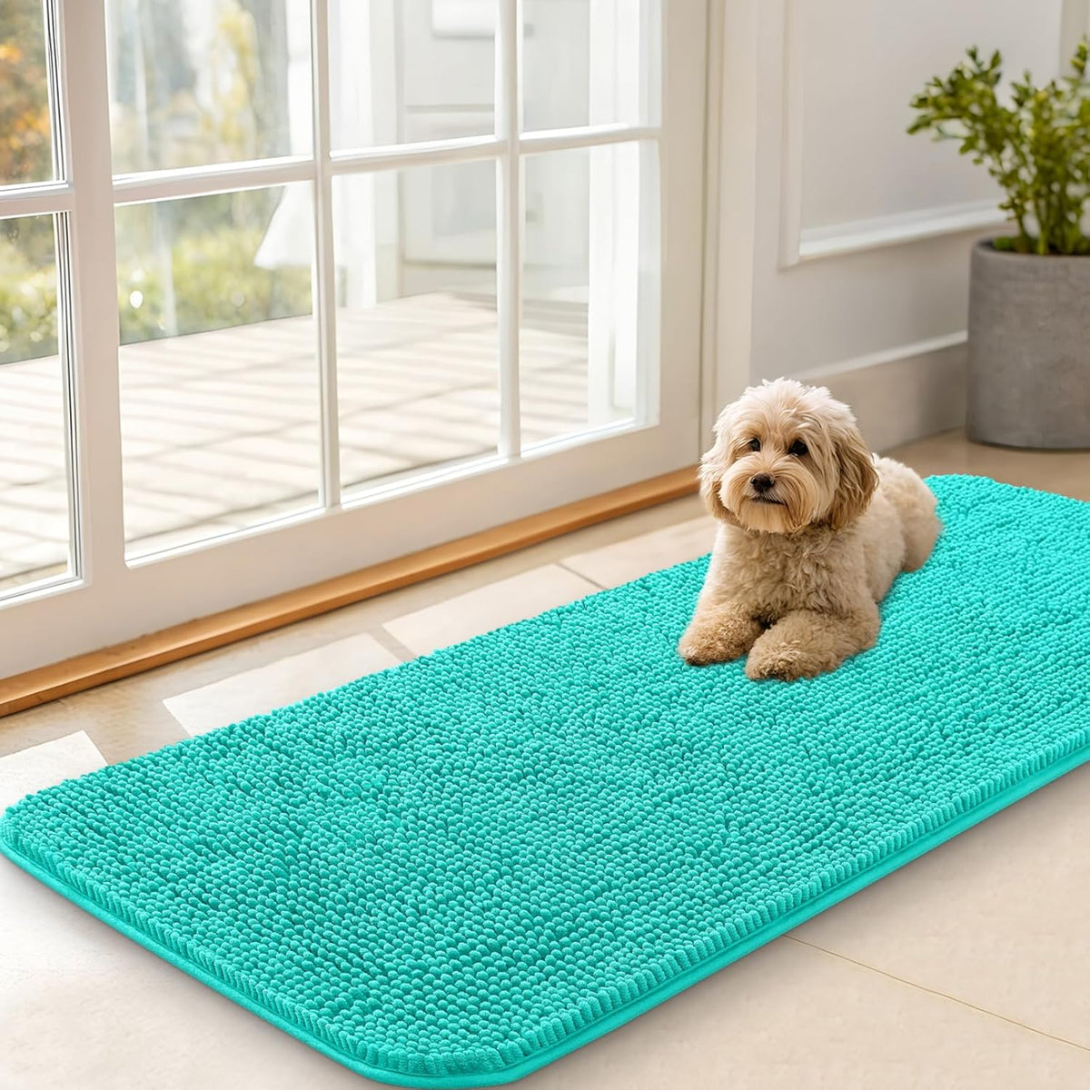 OLANLY Dog Door Mat for Muddy Paws 47x20, Absorbs Moisture and Dirt, Absorbent Non-Slip Washable