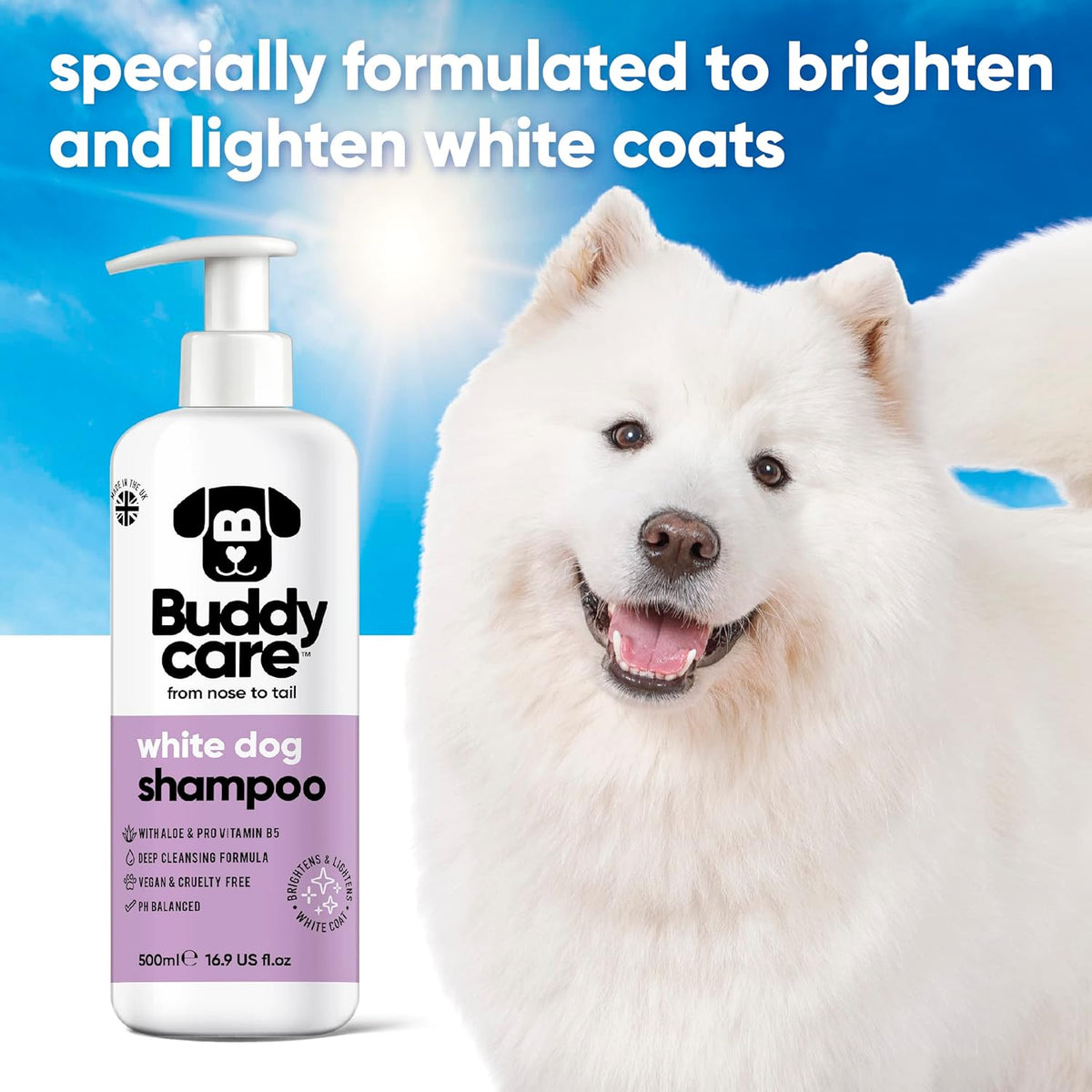White Dog Shampoo by Buddycare | Dry Skin & Itchy Skin Relief for Smelly Dogs | Deep Cleansing