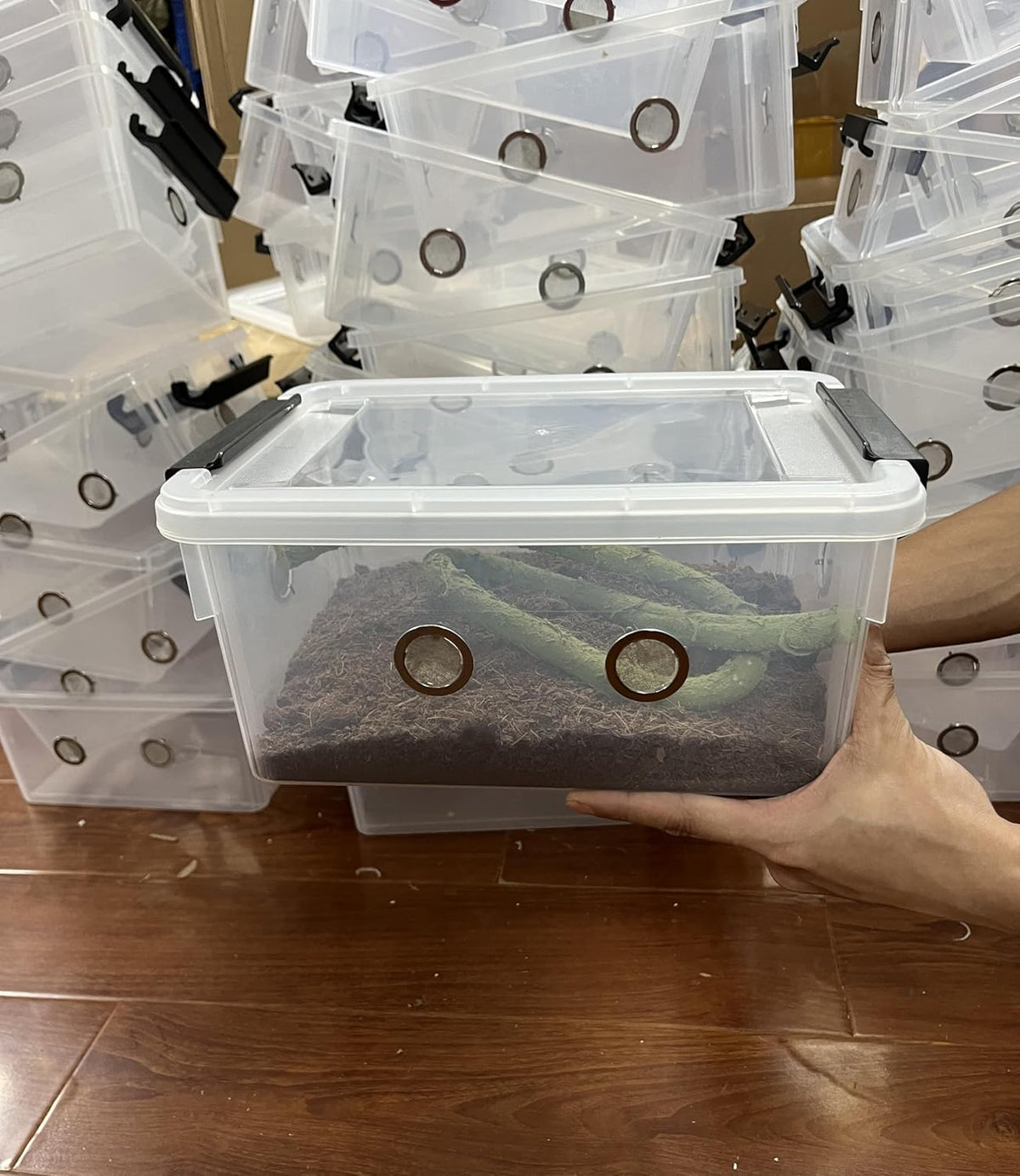 2pcs Large Reptile Feeding Box Snake Breeding Box Plastic Reptile Tank for