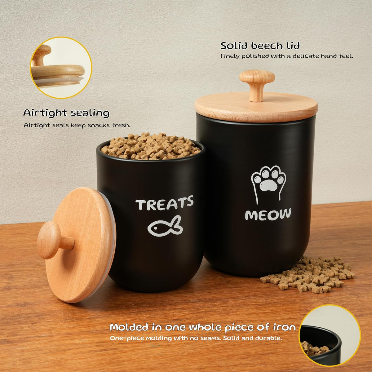 Cat Treat Container with Airtight Lid, Cat Food Oganizer Dry Food, Cat Food Storage Containers, Pet