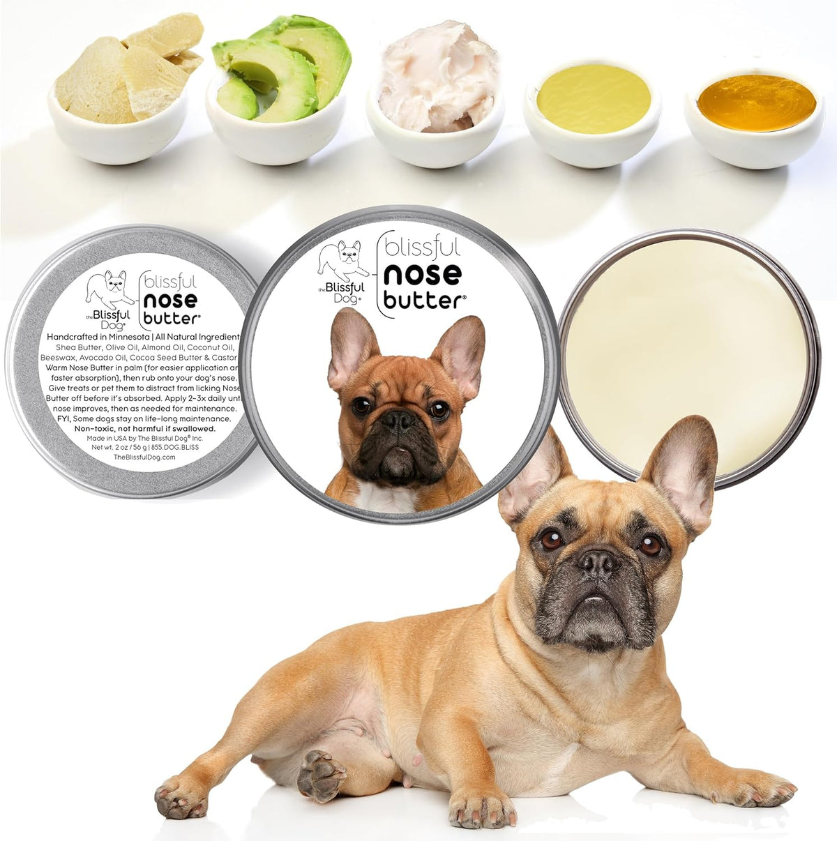 The Blissful Dog French Bulldog Black Masked Fawn Nose Butter, Versatile Dog Nose Balm for Dry