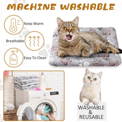 4 Pack Ultra Soft Dog Cat Bed Mat with Cute Prints Reversible Fleece Dog Crate Kennel Pad Cozy