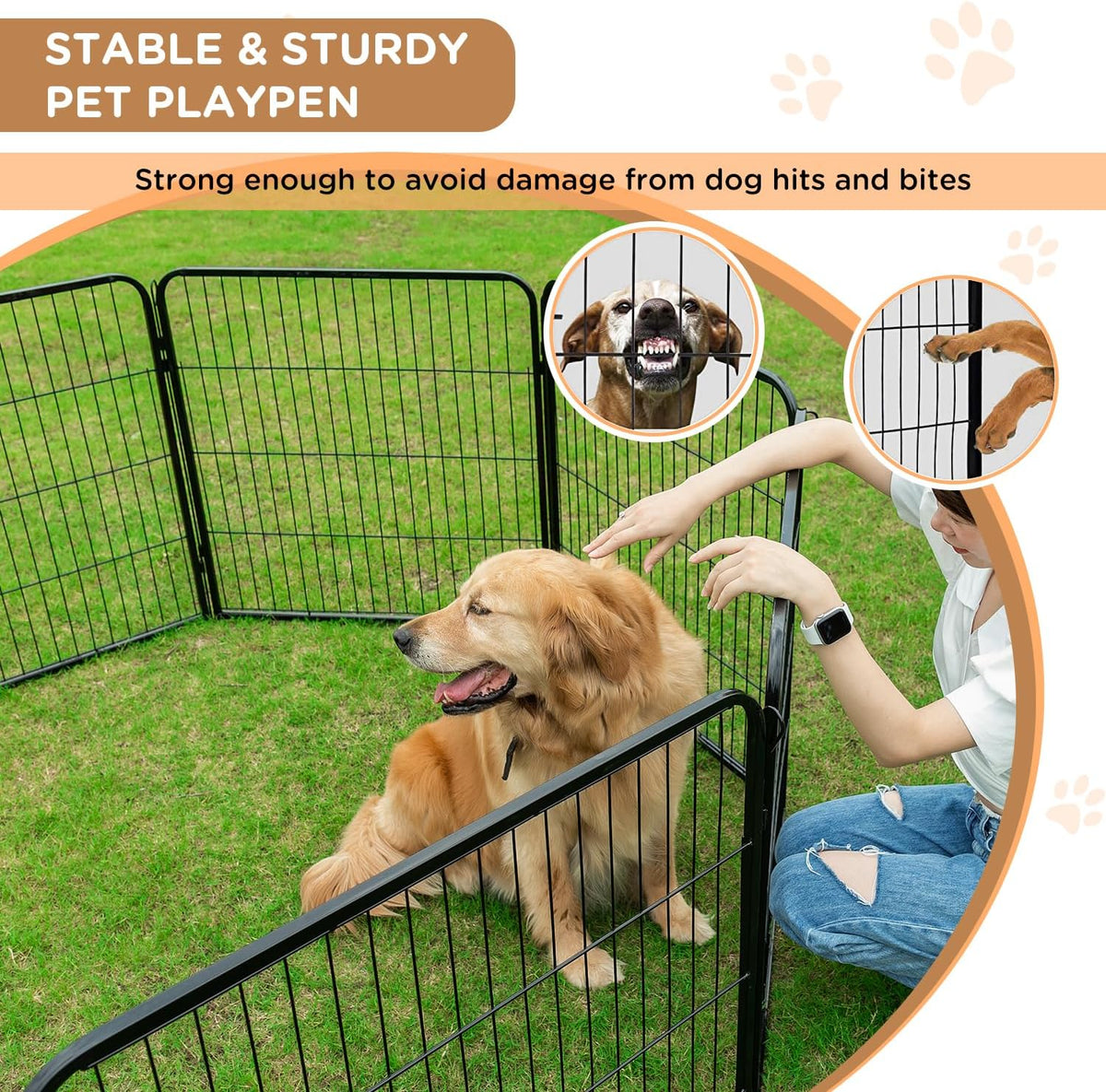 BestPet Dog Playpen Indoor 40 inch 6 Panels Metal Dog Pen Pet Dog Fence Outdoor Exercise Pen with