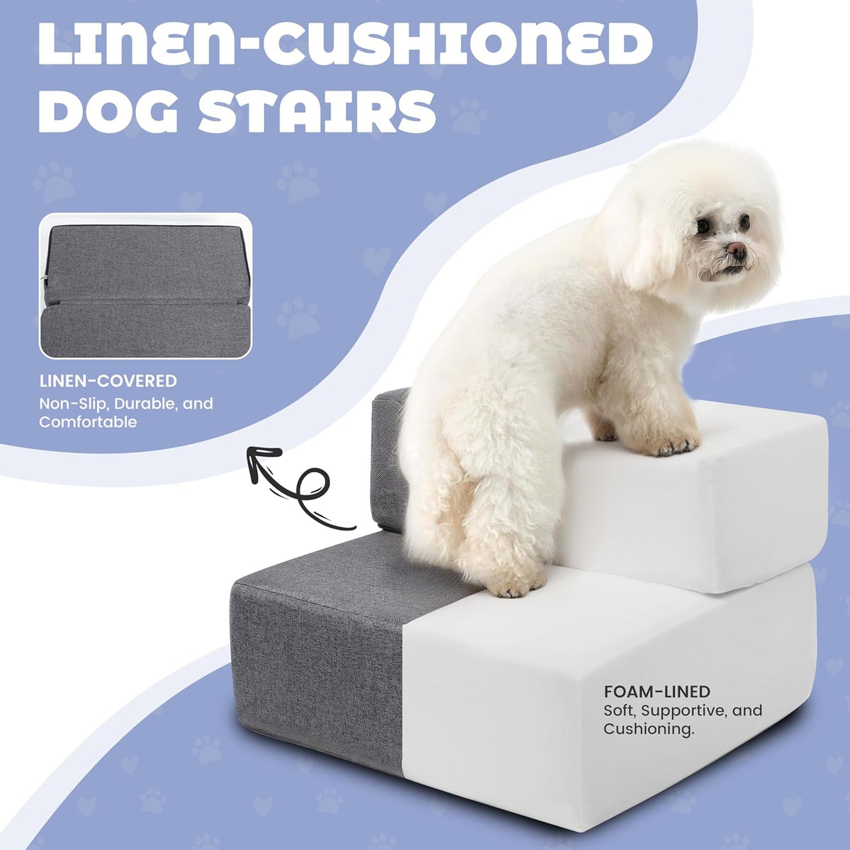 Foldable 18 Inch Wide 3 Step Wide Dog Stairs for Large Dogs, 18 Inch Height Foam Dog Steps for Bed
