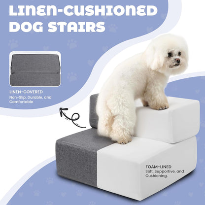 Foldable 18 Inch Wide 3 Step Wide Dog Stairs for Large Dogs, 18 Inch Height Foam Dog Steps for Bed