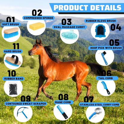 Abbylike 12 Pieces Horse Grooming Kit Racing Festival Tack Room Supplies Horse Brush Sets Equine