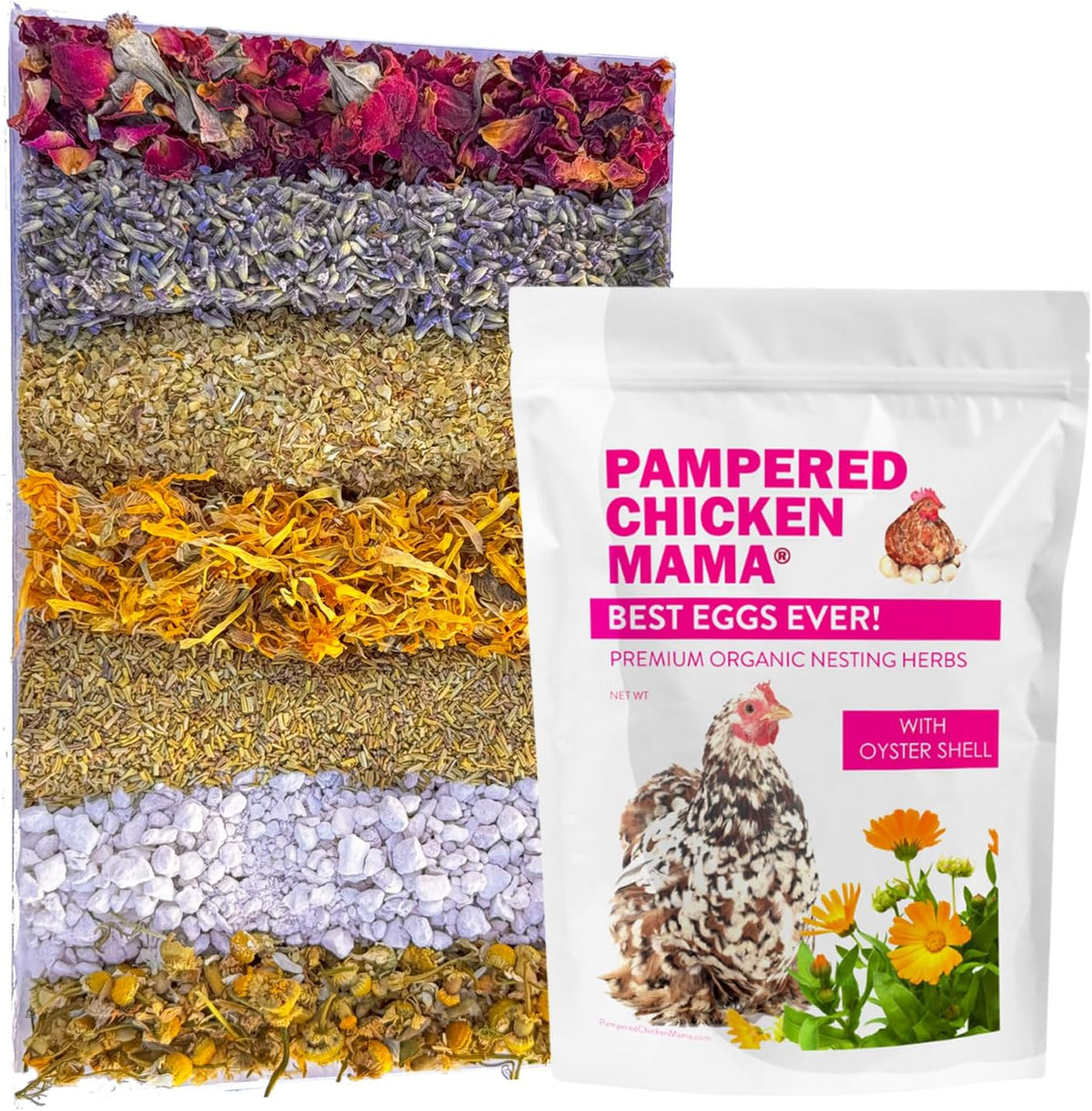 Pampered Chicken Mama Best Eggs Ever! Nesting Herbs for Chickens (10 Ounces) Calcium Supplement for