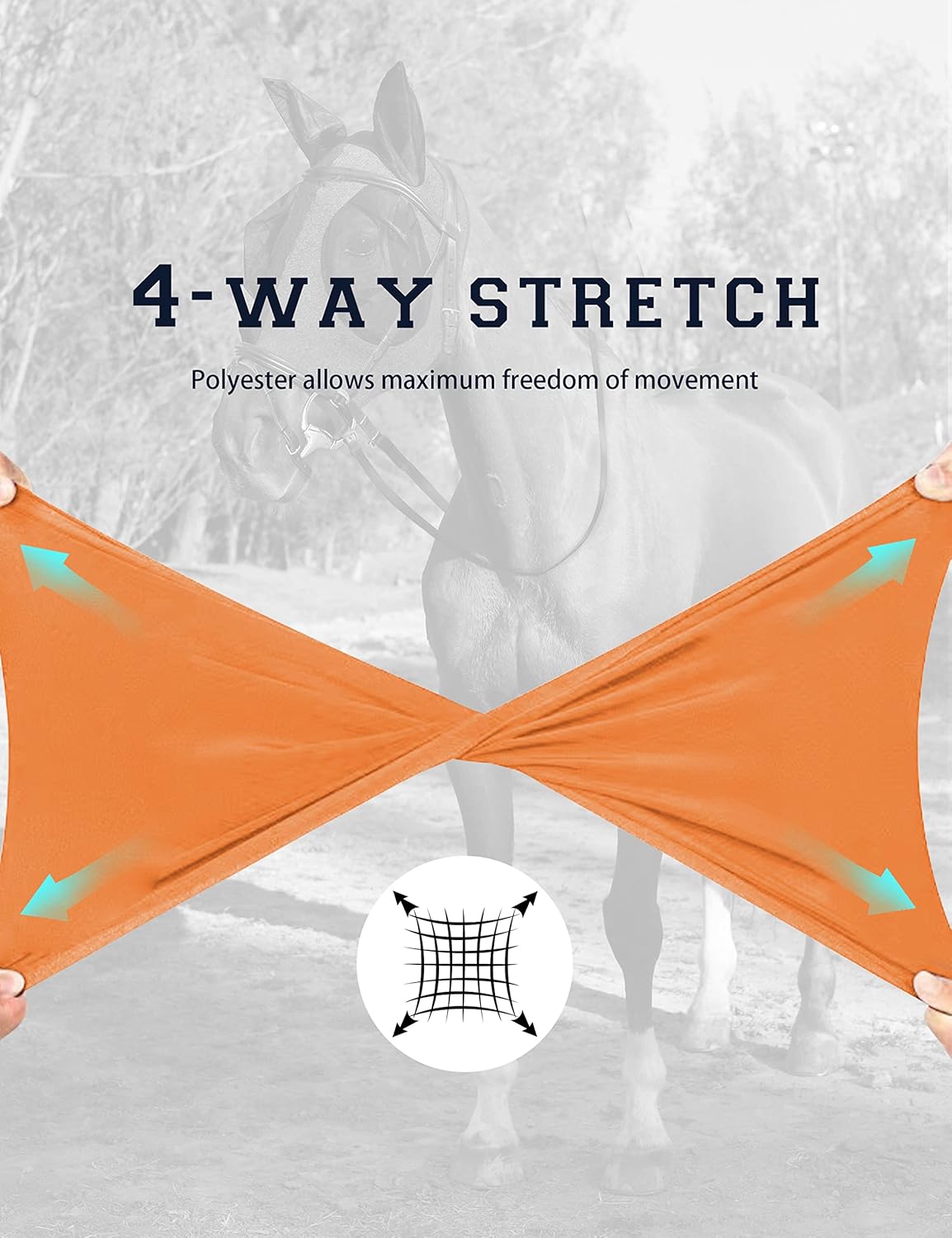 Horse Fly Mask with Ears, UV Protection Mask for Horses, Elasticity Mask with Big Mesh Eye Covers